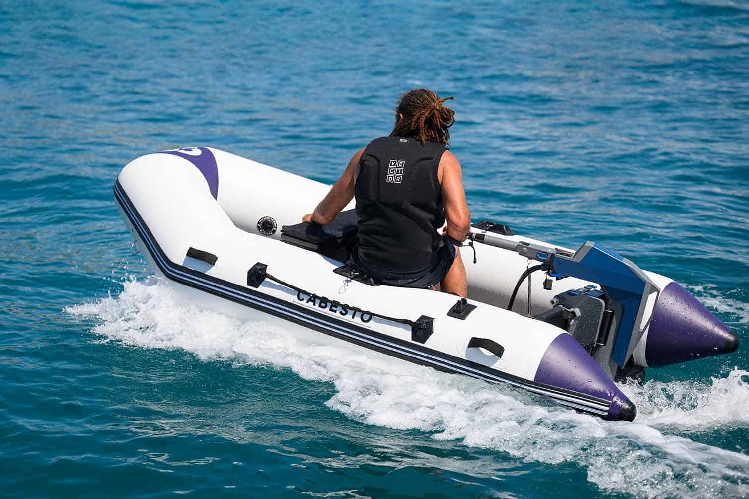 RIB powered by a Momentum M10 electric outboard motor